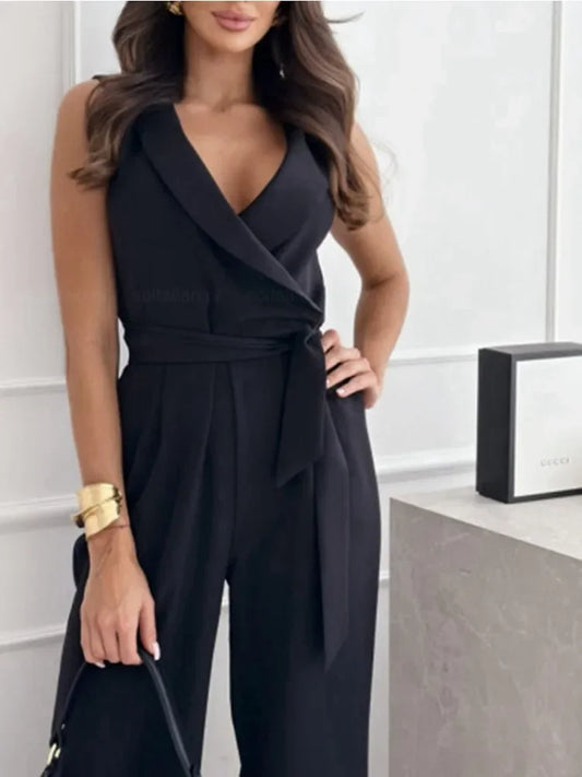 High Waist V-neck Commuter Jumpsuit